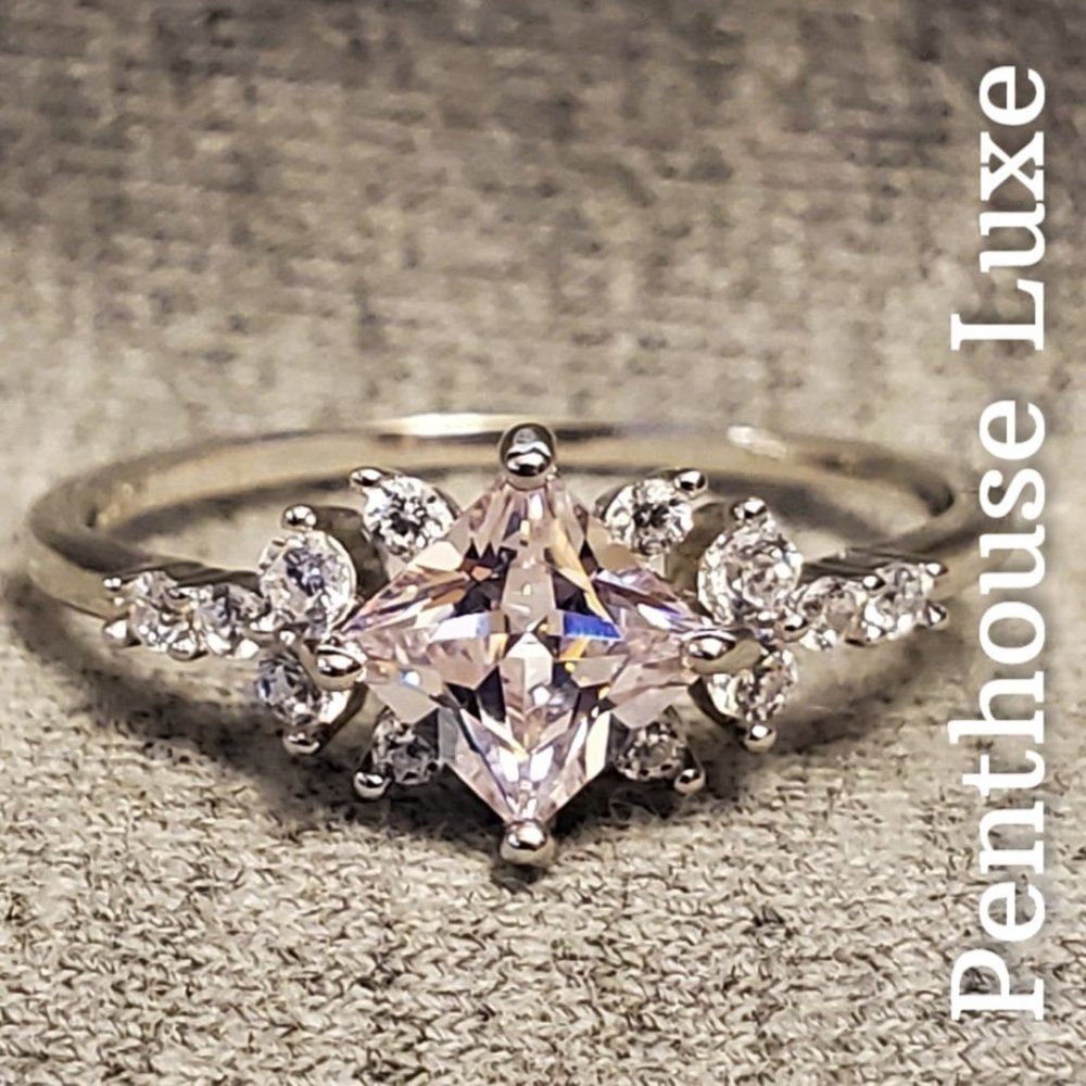 SOLID 925 Sterling Silver Pink Zircon Princess Ring - Picture 2 of 6